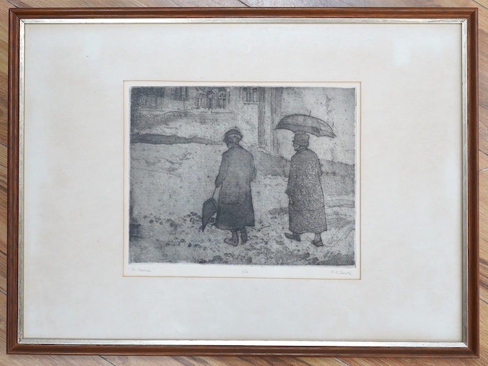Hubert Andrew Freeth RA (1912-1986), etching with aquatint, ‘To Church’, signed in pencil, limited edition 1/50, 24 x 29cm. Condition - good, some minor discolouration